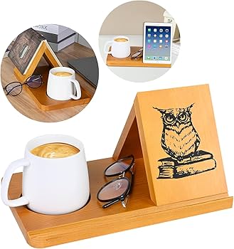 Wooden Book Stand With Cup Holder